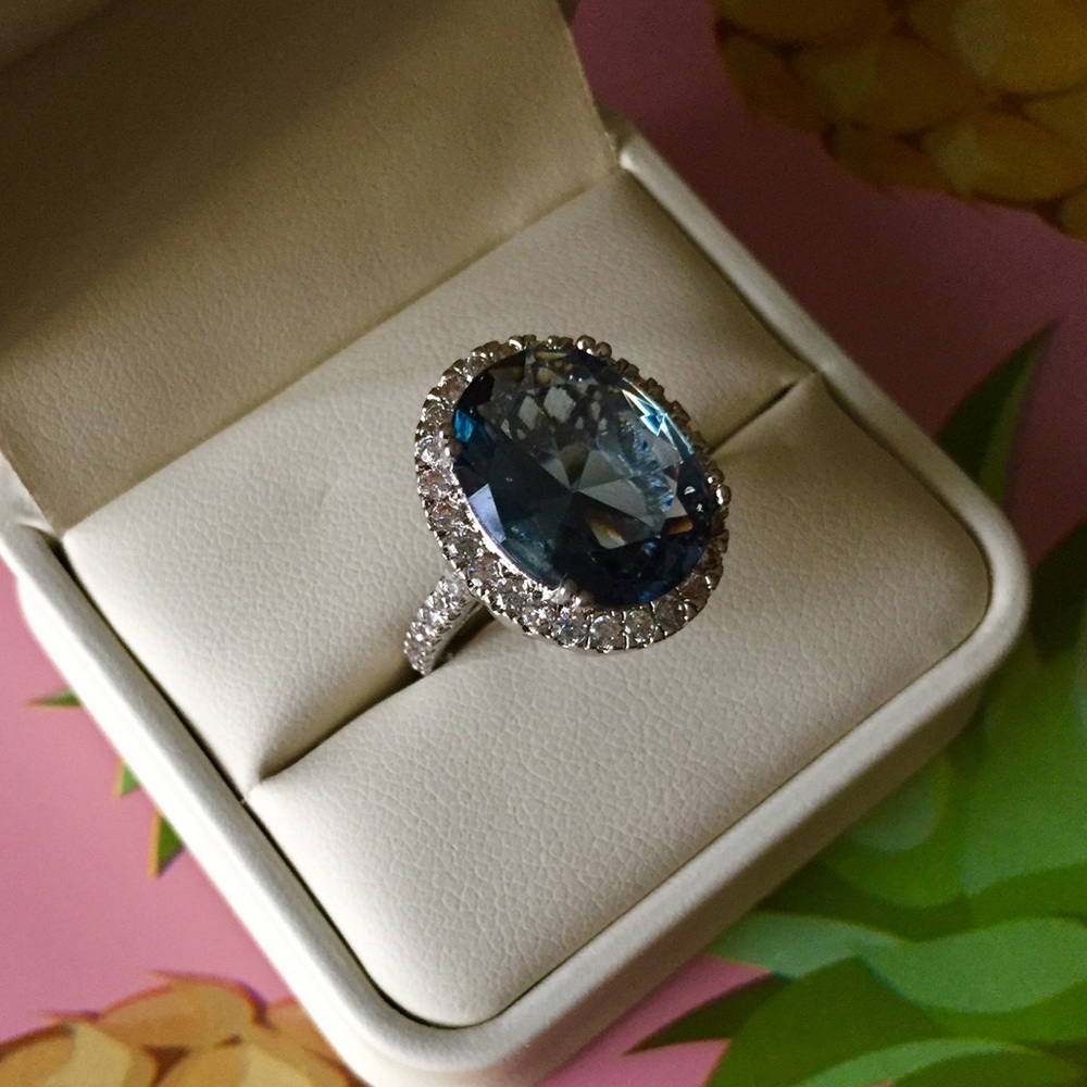 London Blue Topaz Oval Halo Ring